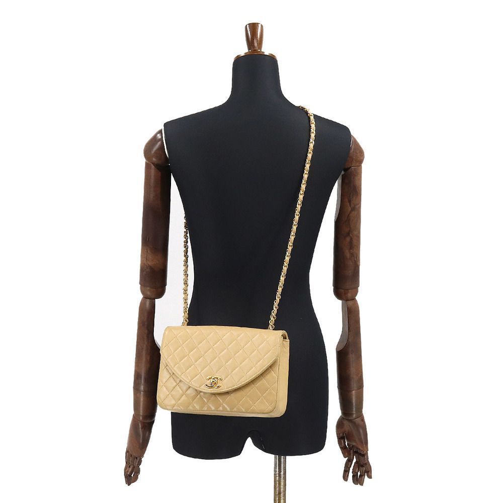 Chanel Metal Fittings Matelasse Chain Leather Beige Gold Shoulder Bag